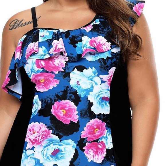 Other - LAST ONE- Floral Print 1pc Swim Dress with Shorts